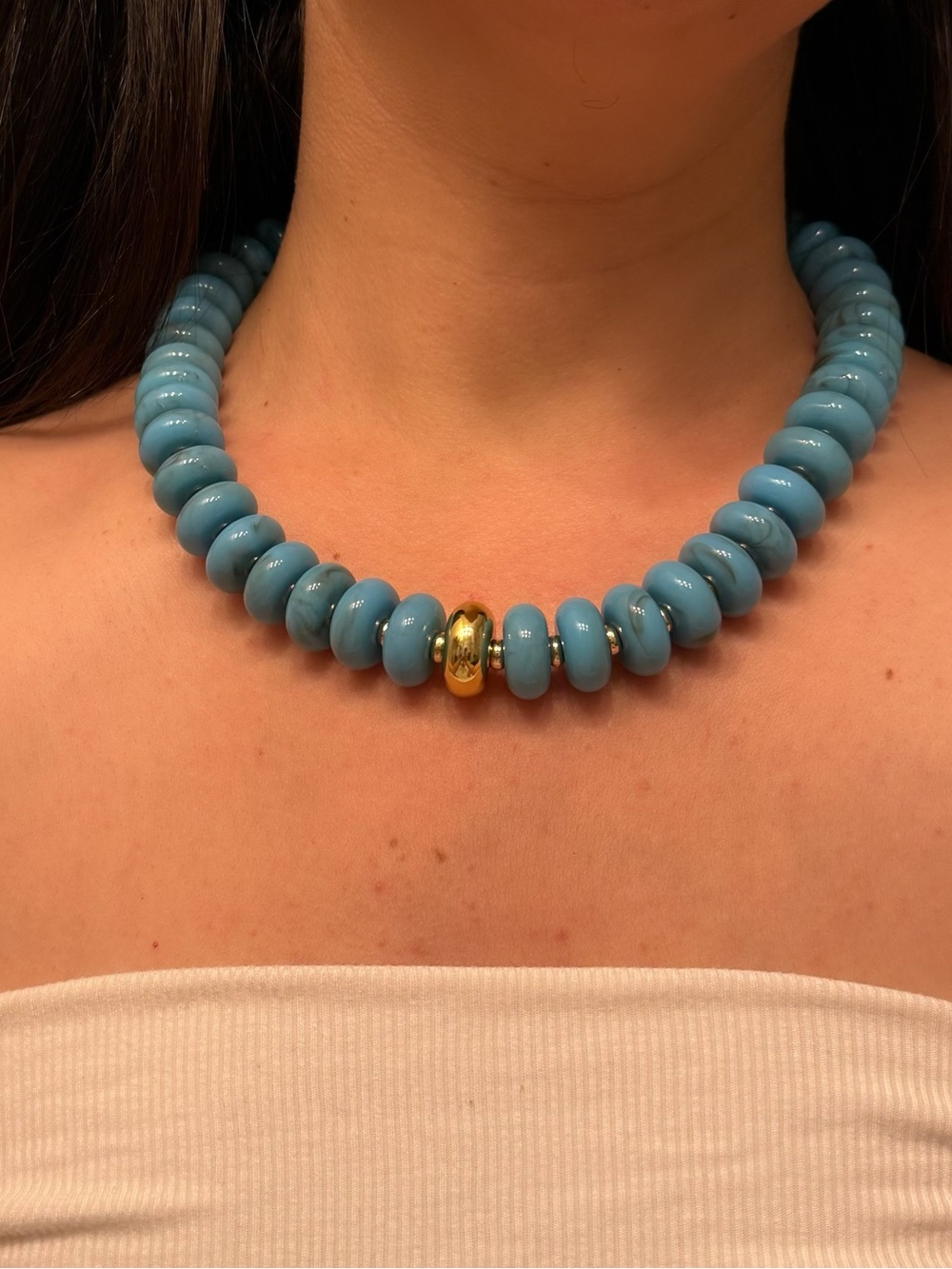 Turquoise Chunky Beaded Necklace - Picture 3 of 5